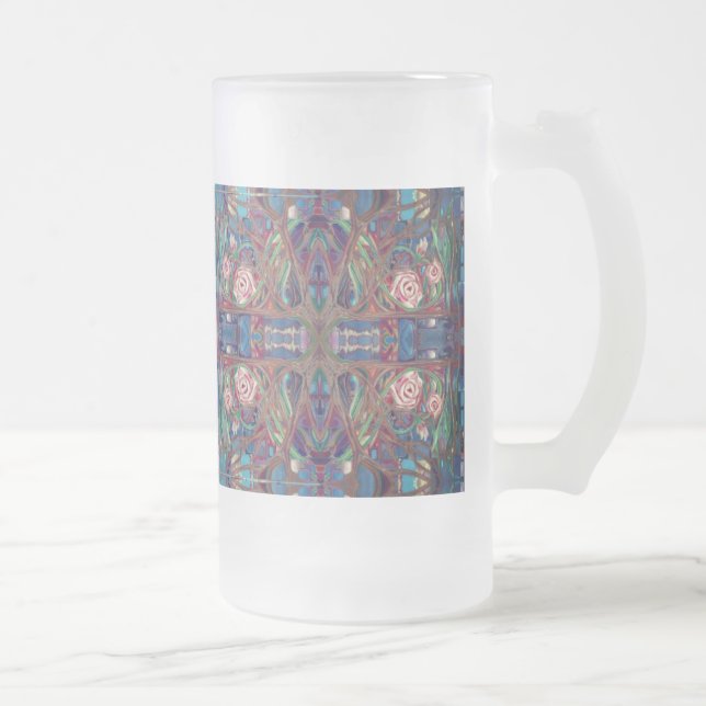 Rose pattern frosted glass beer mug (Right)