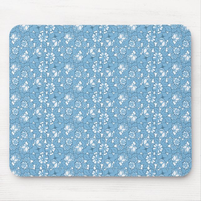 Rose pattern in light Blue Mouse Mat (Front)