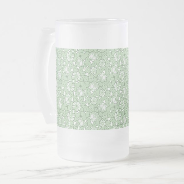 Rose pattern in light Green Frosted Glass Beer Mug (Front Left)