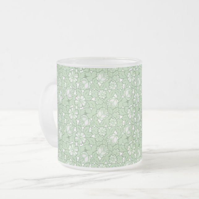 Rose pattern in light Green Frosted Glass Coffee Mug (Front Left)