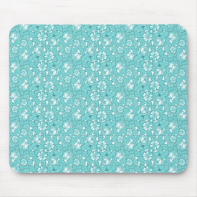 Rose pattern in turquoise mouse mat (Front)