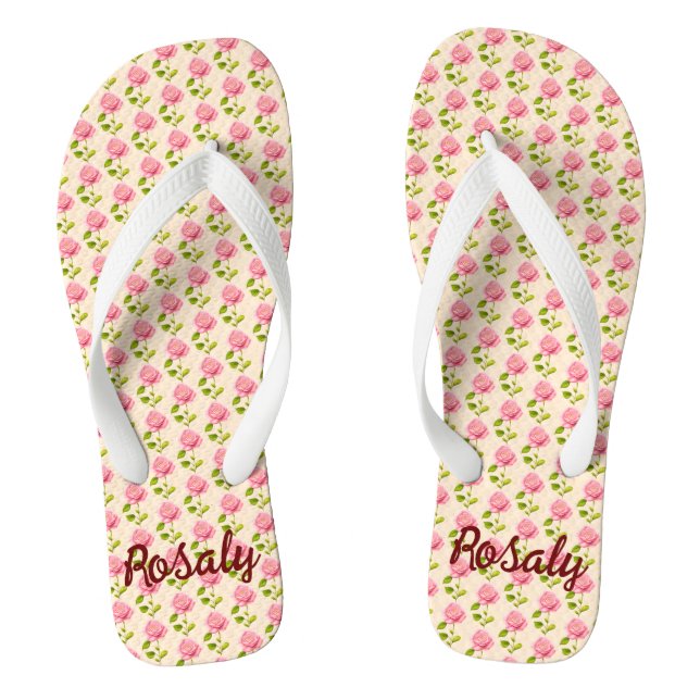 Rose pattern pink flip flops (Footbed)