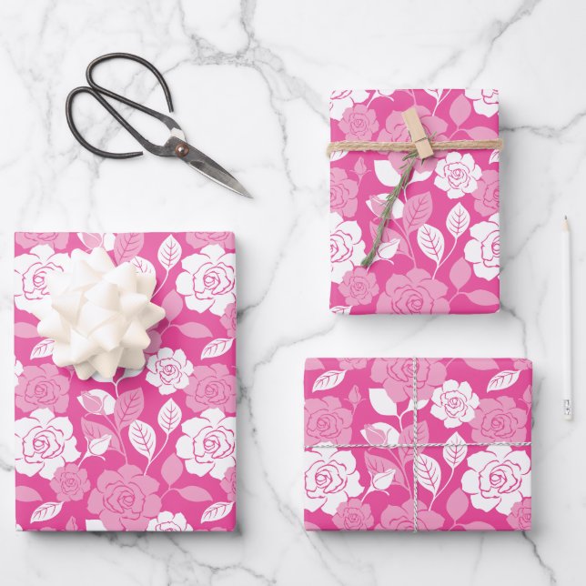 ROSE PATTERN (PINK) WRAPPING PAPER SHEET (Front)