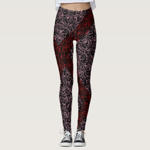 Rose pattern.r.pnk.01b Black BG Leggings