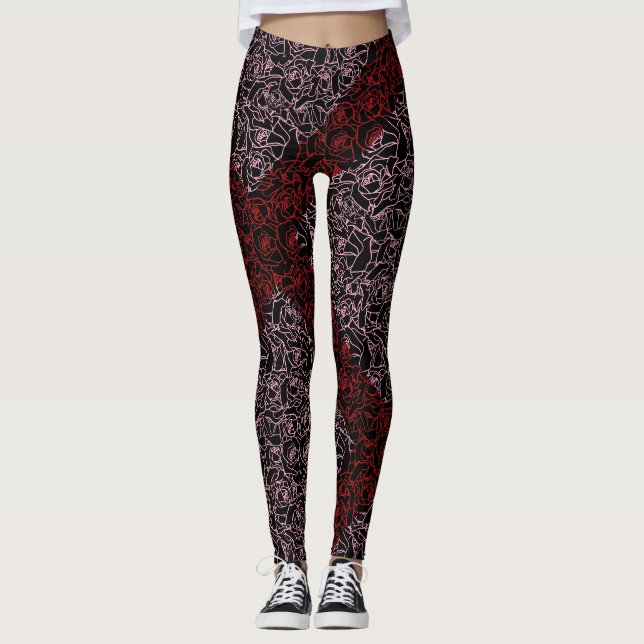Rose pattern.r.pnk.01b Black BG Leggings (Front)