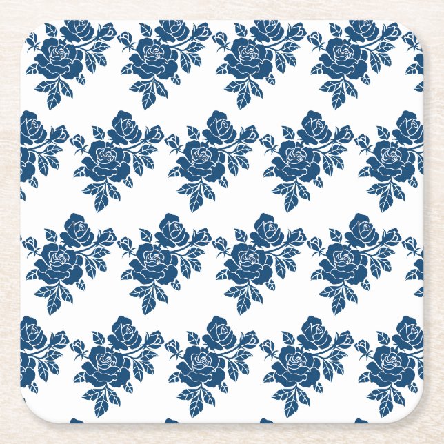 rose pattern square paper coaster (Front)