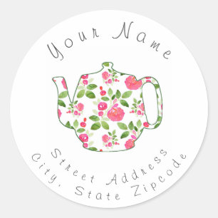 'Rose Pattern Watercolor Teapot' Label