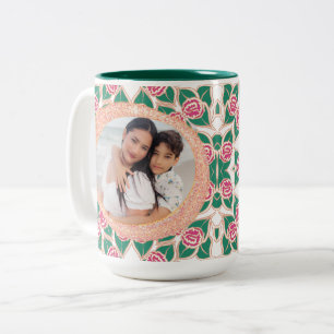 Rose Pattern With Glitter Frame Two-Tone Coffee Mug