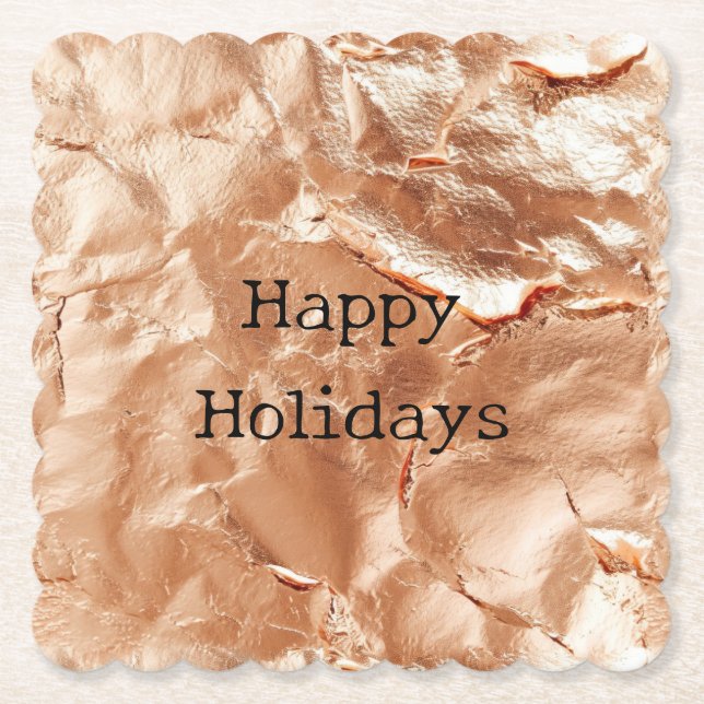 Rose Peach Gold Glam Paper Coaster (Front)