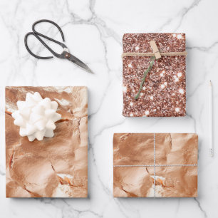 Rose Peach Gold Glam Wrapping Paper Sheet