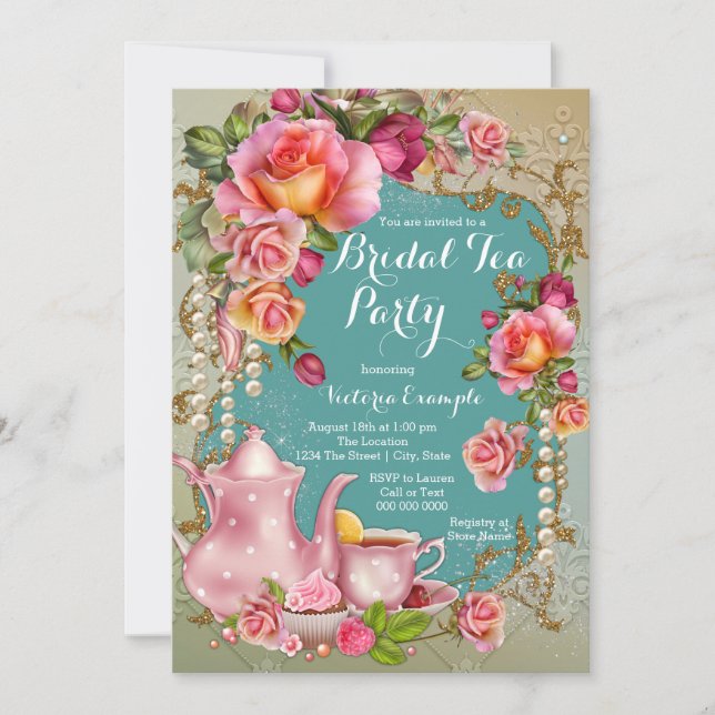 Rose Pearl Bridal Tea Party Invitation (Front)