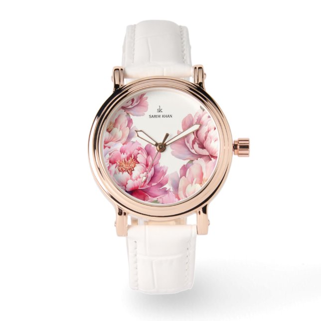 Rose Peonies Pink initials personalised eWatch Watch (Front)