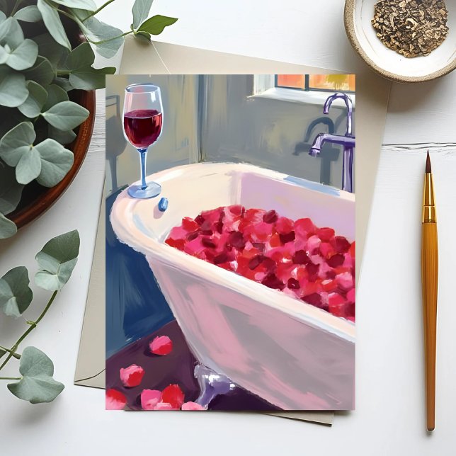 Rose Petal Bath | Romantic Red Wine Painting Postcard (Creator Uploaded)