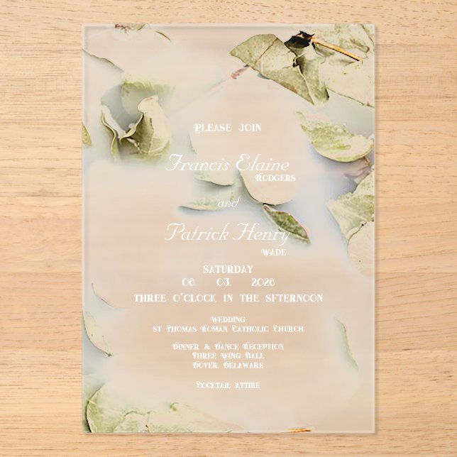 Rose Petal Frosted Acrylic Wedding Invitation (Front)