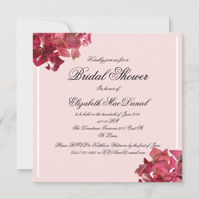 Rose Petal Pink Romantic Bridal Shower Invitation (Front)