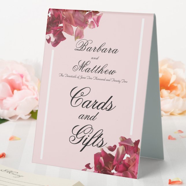 Rose Petal Pink Romantic Reception Table Tent Sign (In SItu (Wedding))