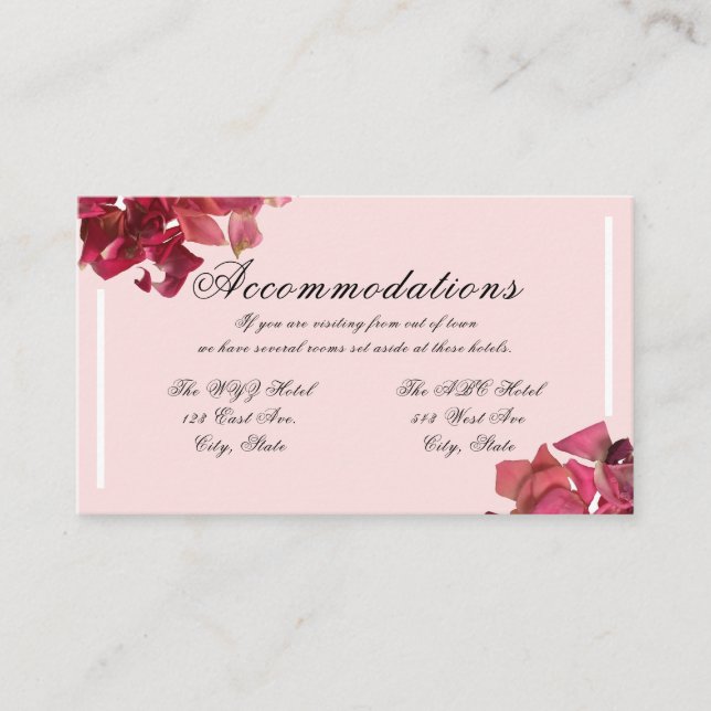 Rose Petal Pink Romantic Wedding Information Card (Front)