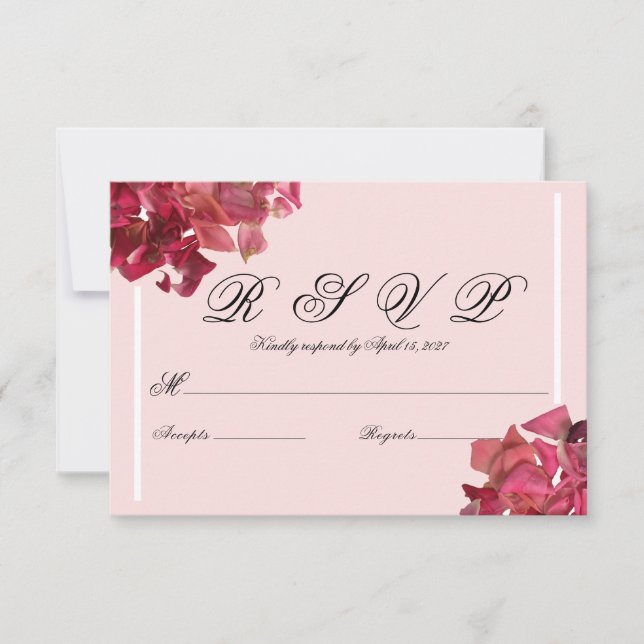 Rose Petal Pink Romantic Wedding RSVP Card (Front)