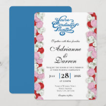 Rose Petal Wedding Invite 4 with Blue Letters