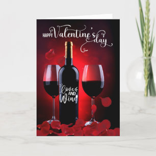 Rose Petals and Wine Valentine's Day Holiday Card