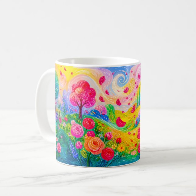 Rose petals drifting through windy garden coffee mug (Front Left)