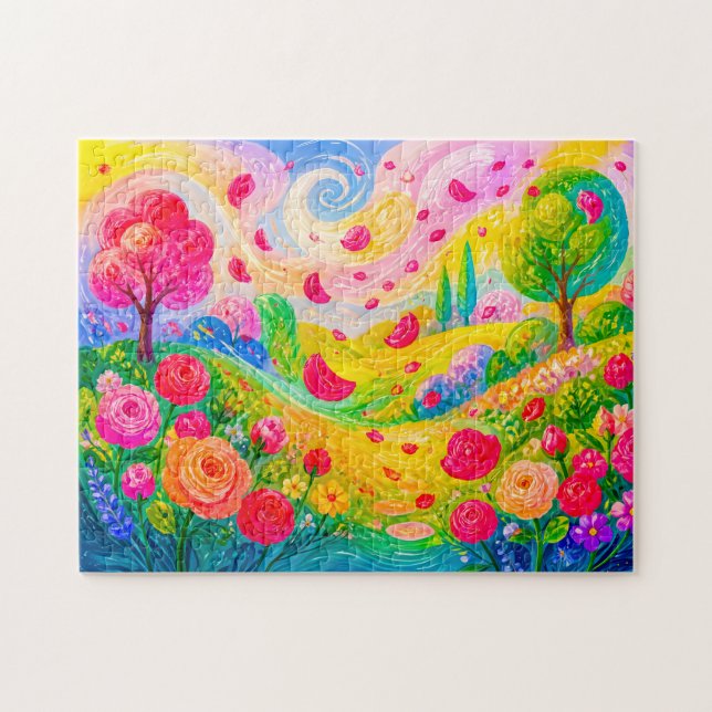 Rose petals drifting through windy garden jigsaw puzzle (Horizontal)