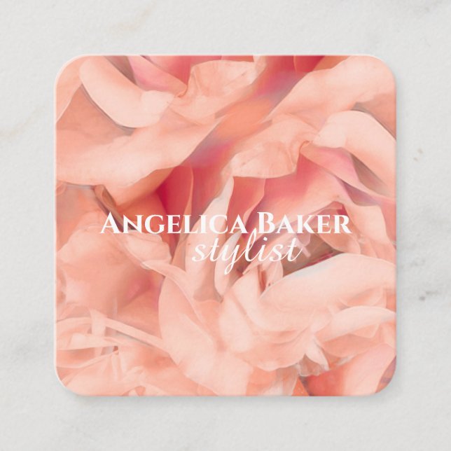 rose petals in delicate pale pink photo art square business card (Front)