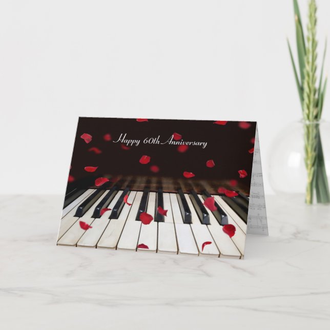 Rose Petals on Piano 60th Anniversary Card (Front)