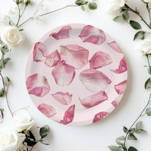 Rose petals pattern Petals and Prosecco Bridal Paper Plate