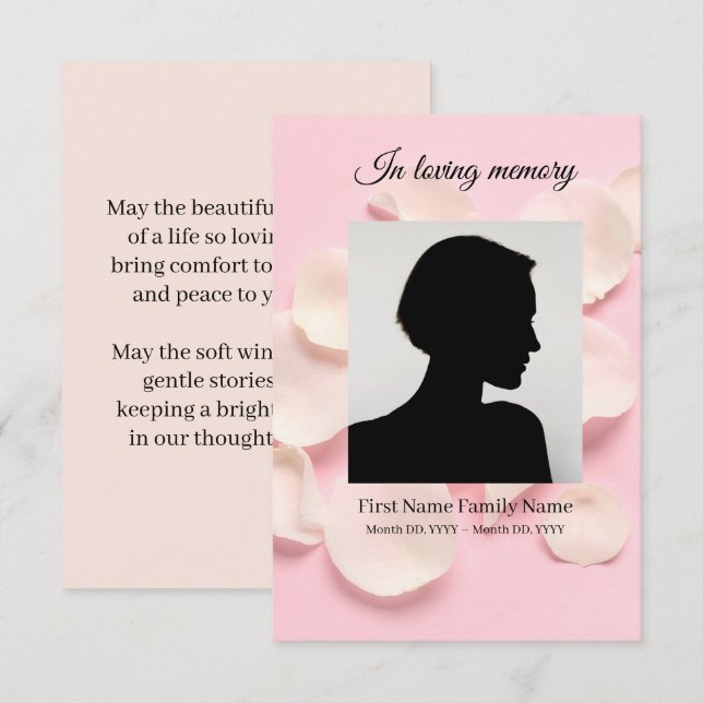 Rose petals pink funeral prayer card (Front/Back)