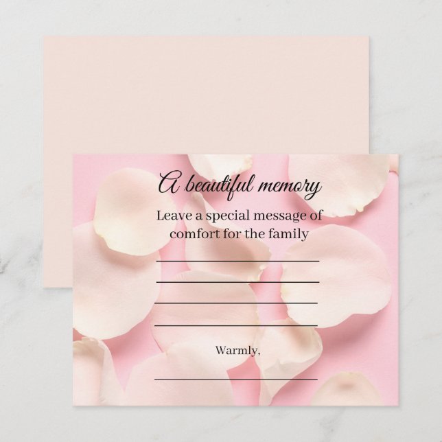 Rose petals pink memorial message card (Front/Back)
