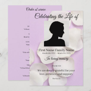Rose petals purple flower order of service invitation