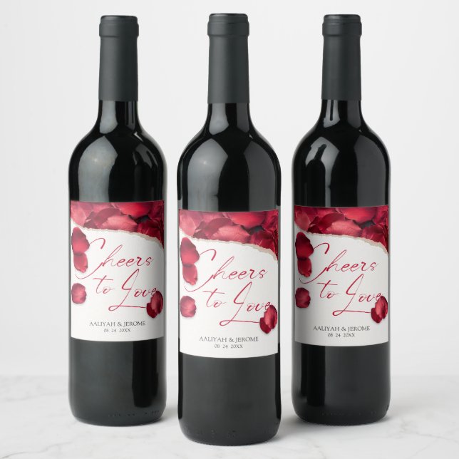 Rose Petals Wedding Wine Lable Wine Label (Bottles)