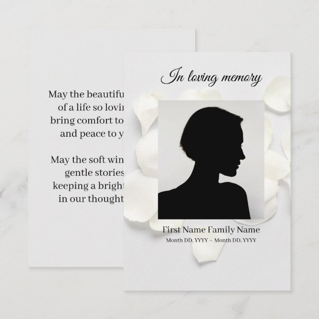 Rose petals white funeral prayer card (Front/Back)