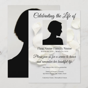 Rose petals white memorial invitation