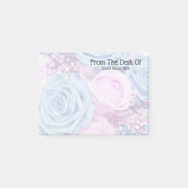Rose photo pink blue faded your name post-it notes (Front)