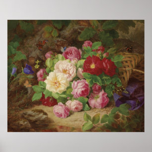 Rose Piece at the Forest Floor with Butterflies Poster