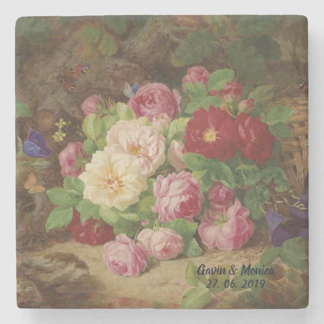 Rose Piece at the Forest Floor with Butterflies Stone Coaster (Front)