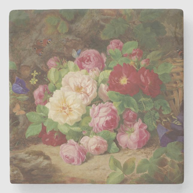 Rose Piece at the Forest Floor with Butterflies Stone Coaster (Front)