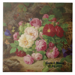 Rose Piece at the Forest Floor with Butterflies Tile