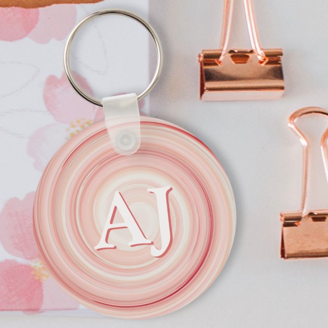 Rose Pink and Coral Spiral Modern Initial Monogram Key Ring (Creator Uploaded)