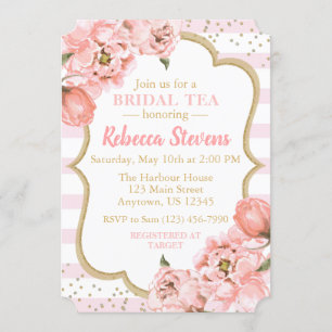Rose Pink and Gold Bridal Tea Party Invitation