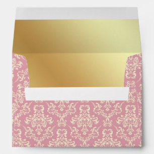 Rose Pink and Gold Foil Damask Envelope