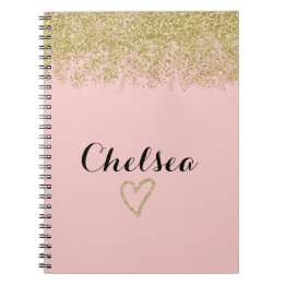 Rose Pink And Gold Glitter Cascade Binder Notebook