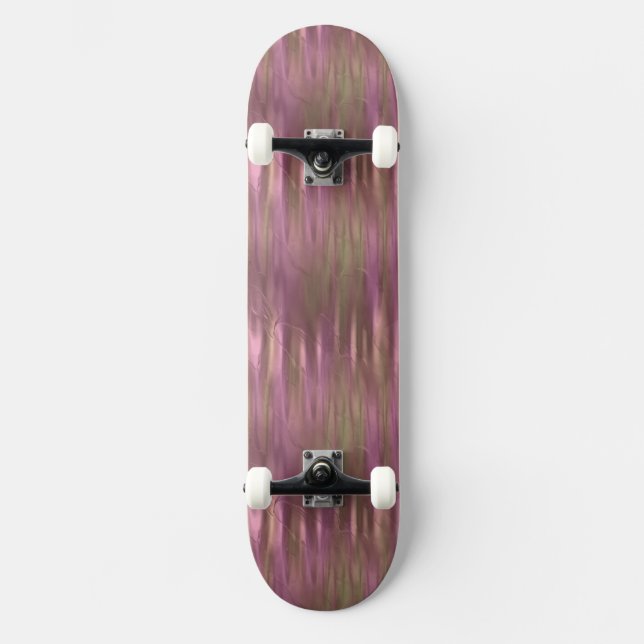 Rose Pink and Gold Liquid Metallic Effect Skateboard (Front)