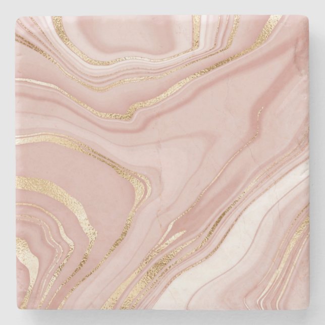 Rose Pink and Gold Marble Art Modern Elegant Chic  Stone Coaster (Front)