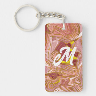 Rose Pink and Gold Marble Monogram Keychain