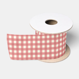 Rose pink and ivory gingham check satin ribbon