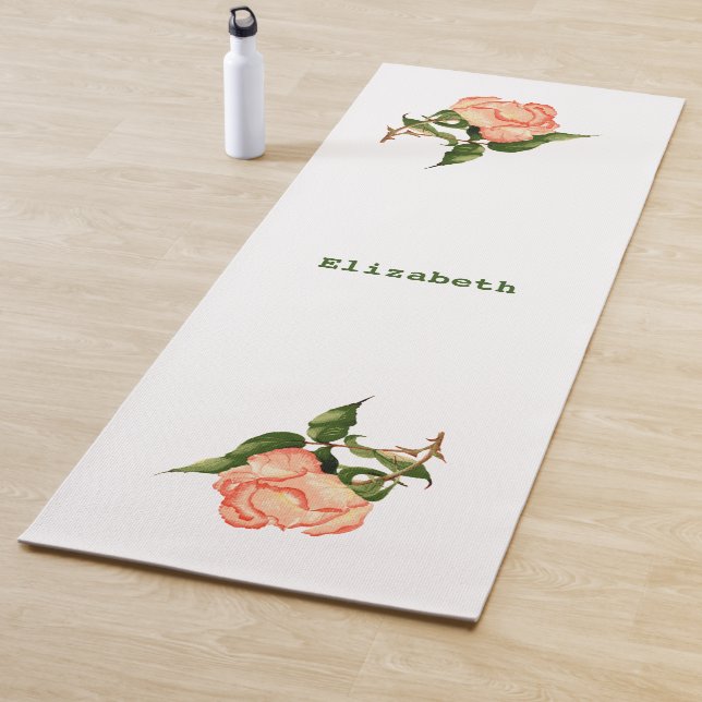 Rose pink and peach watercolor botanical yoga mat (In Situ)