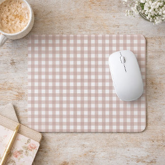 Rose Pink and White Gingham Pattern Pastel Plaid Mouse Mat